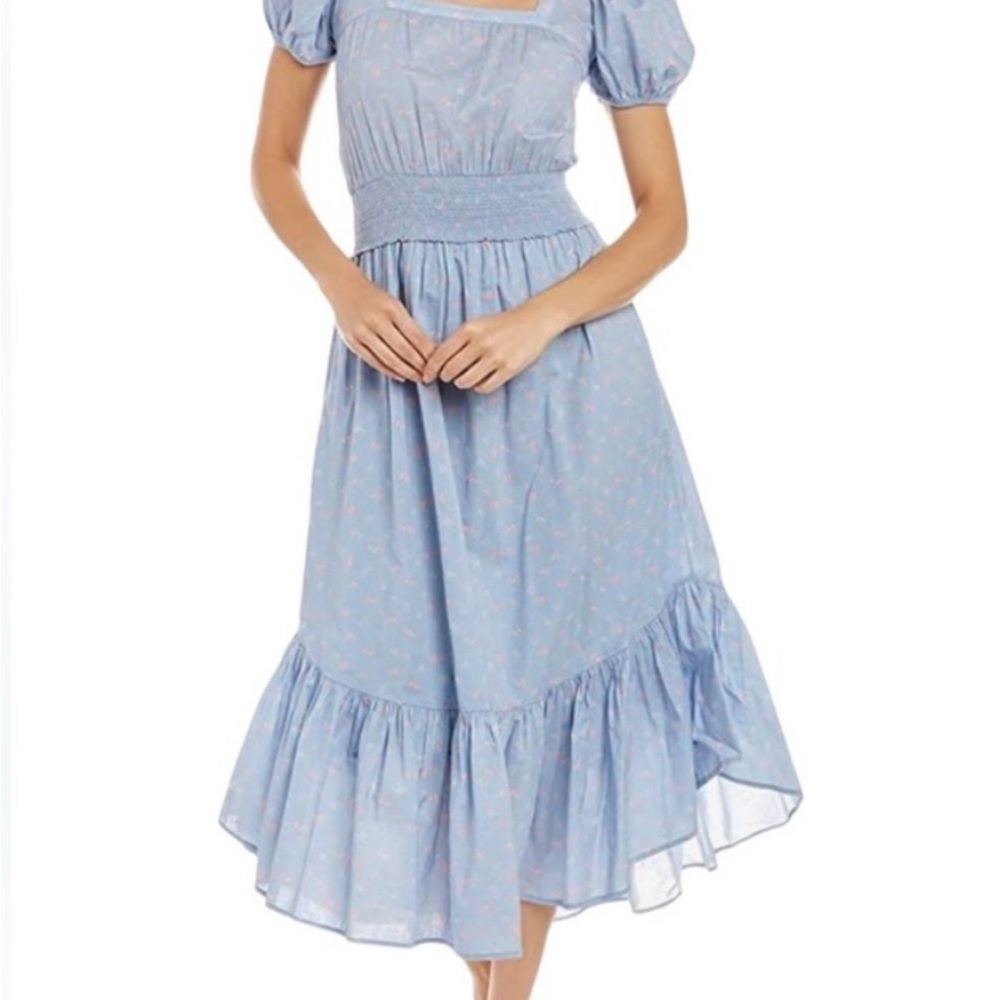 LoveShackFancy Begonia Elegant Blue Puff Sleeve Dress